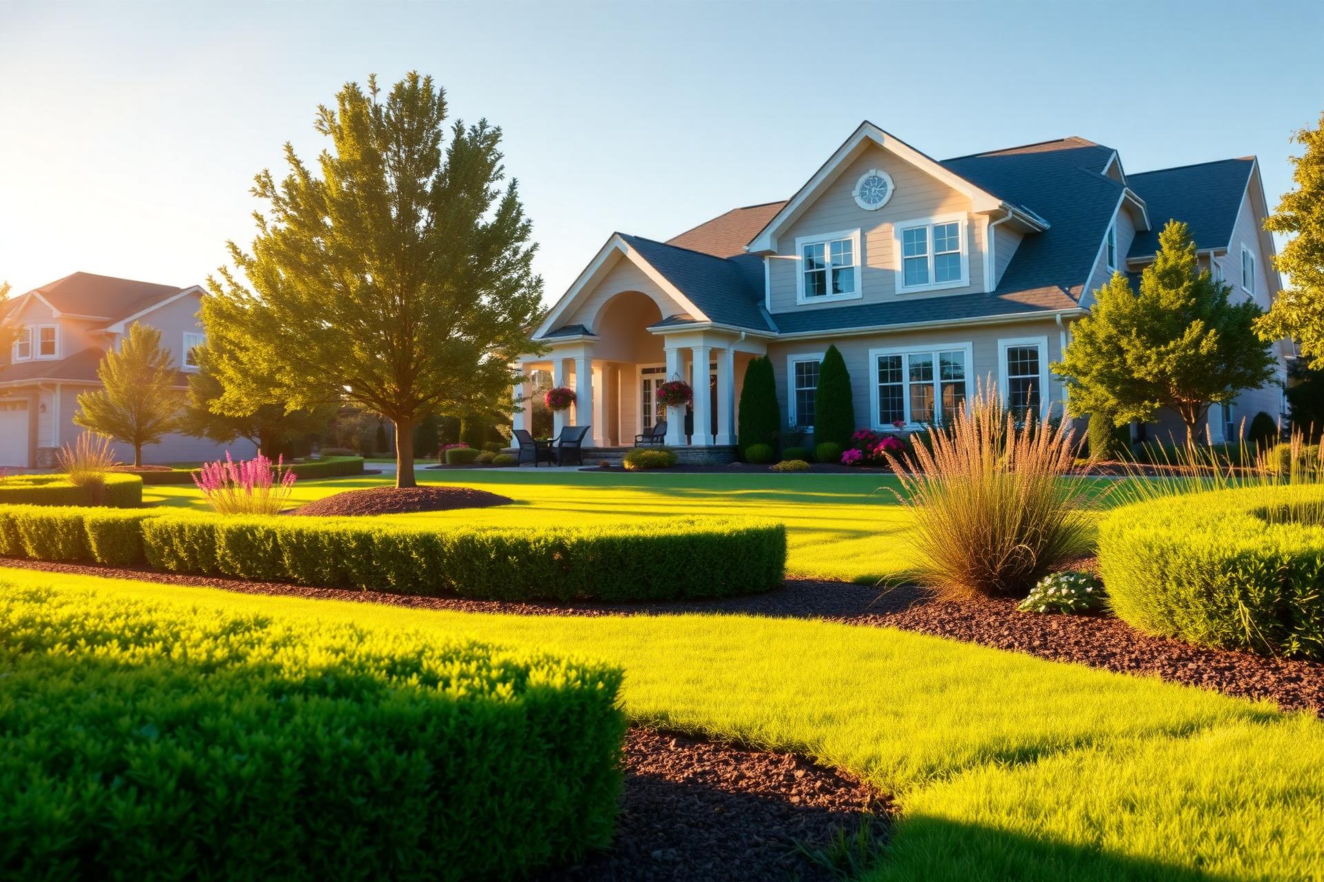 Beautifully landscaped garden and lawn